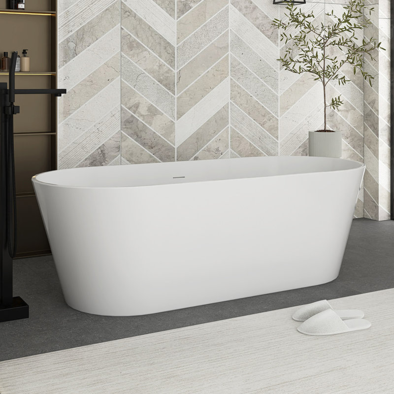 67" White Acrylic Freestanding Bathtub
