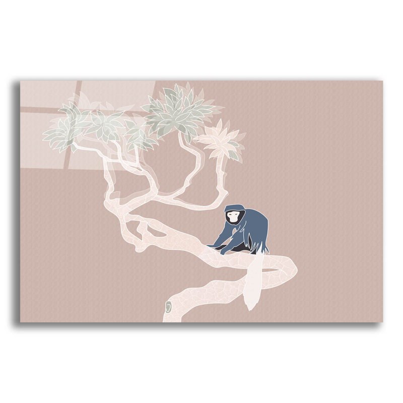 «Vintage Tropics Monkey On A Branch» par Sabrina Balbuena, art mural en verre acrylique, H 16 po x l 24 po x P 0,2 po