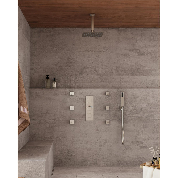 Herathena 3 Functions Ceiling Mounted Thermostatic Shower System with 6 Body Jets