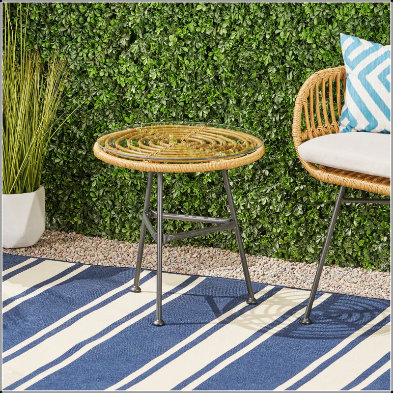 Table d'appoint en faux rotin Orlando, Marron clair