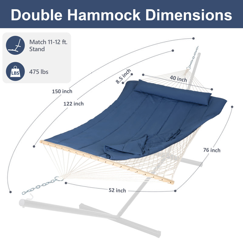 Hamac double à barre d'écartement Volkrad, Bleu foncé uni