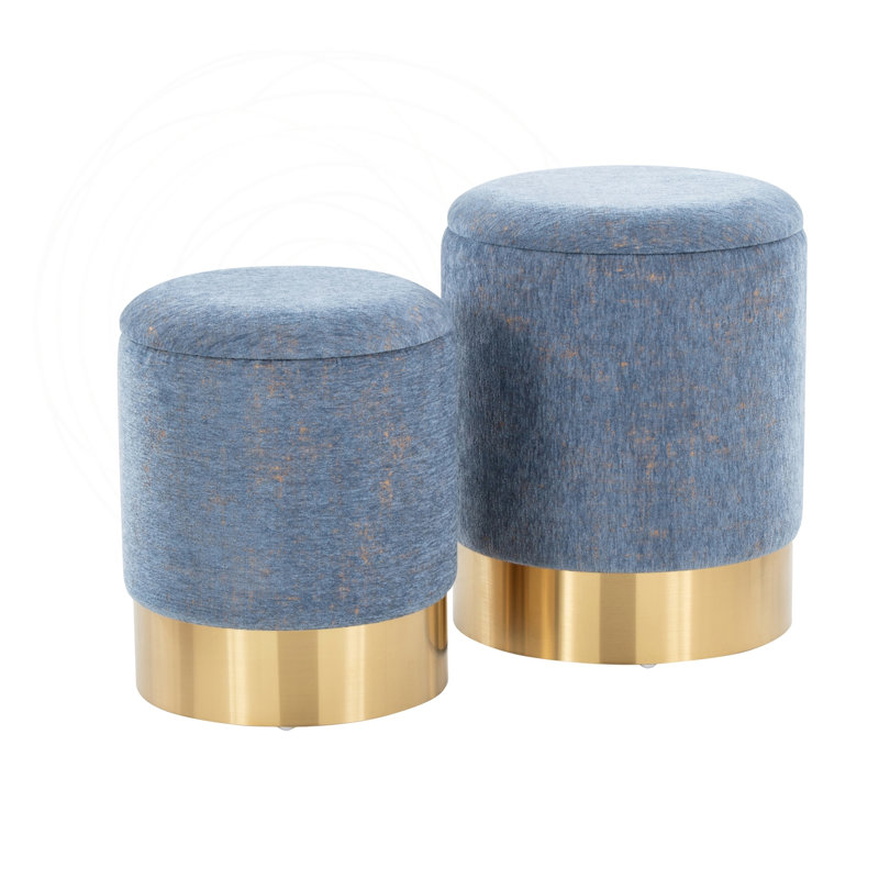 Ensemble de repose-pieds gigogne avec base en métal doré et tissu moelleux, Blue