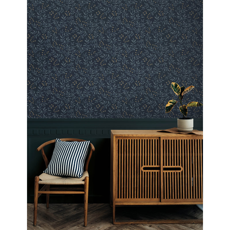 Senna Budding Vines Wallpaper, Navy