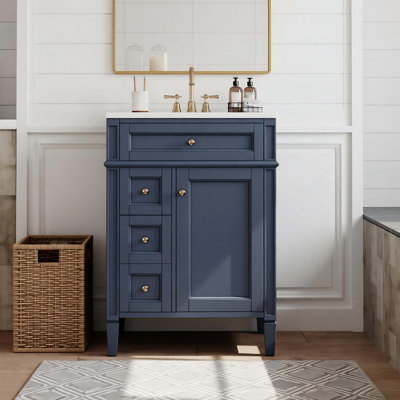 Meuble-lavabo 24 po avec lavabo supérieur, meuble-lavabo moderne avec 2 tiroirs et un tiroir basculant, meuble-lavabo simple
