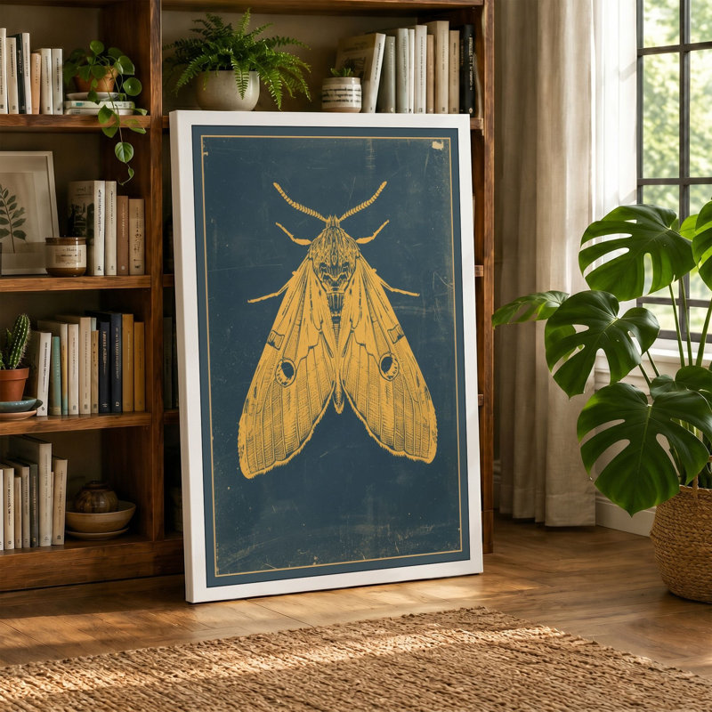 Golden Moth Study Botanical - Wrapped Canvas, 18x12 - 45.7 x 30.5 cm, Cream Border