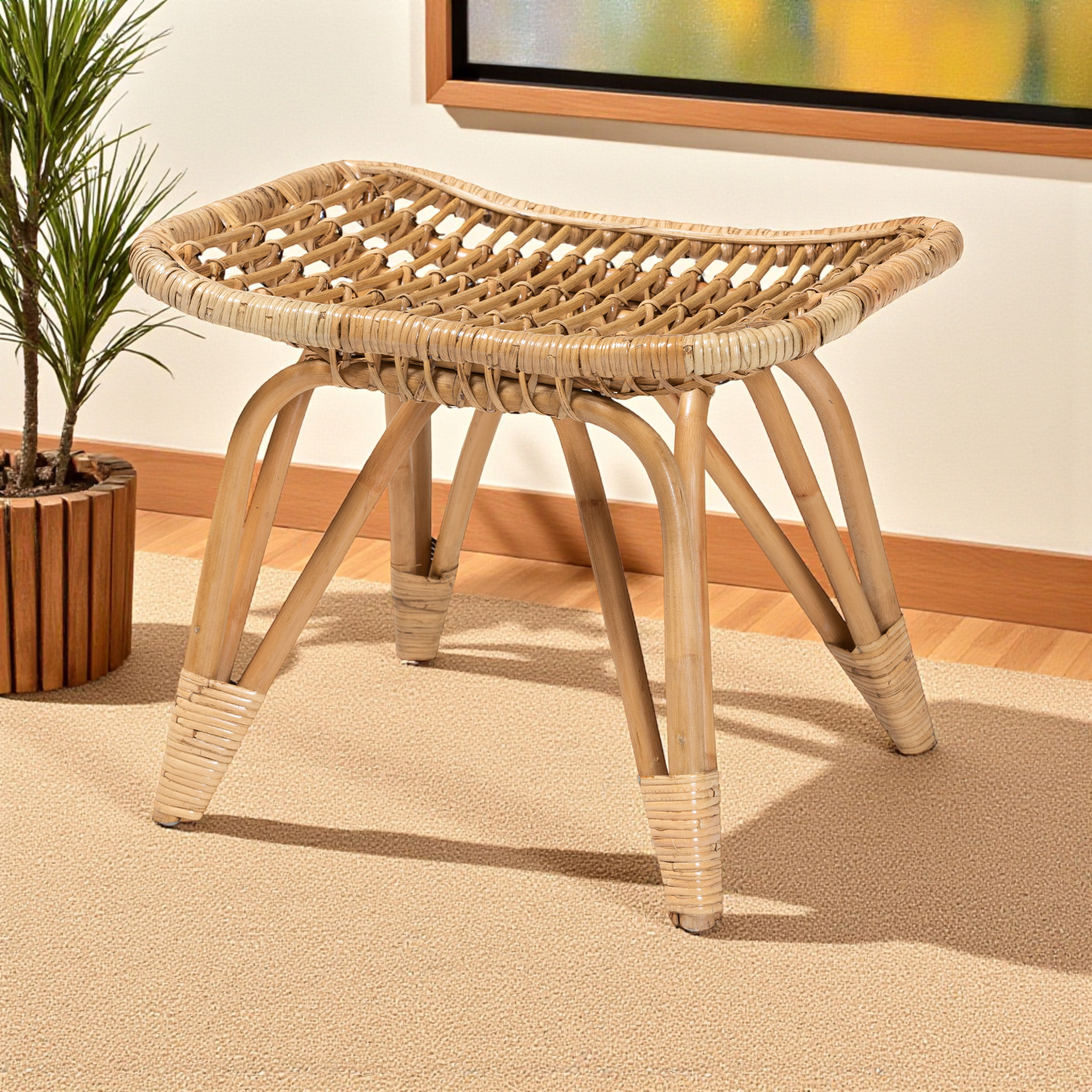 Bay Isle Home™ Orsten Natural Brown Rattan Footstool in Modern Bohemian ...