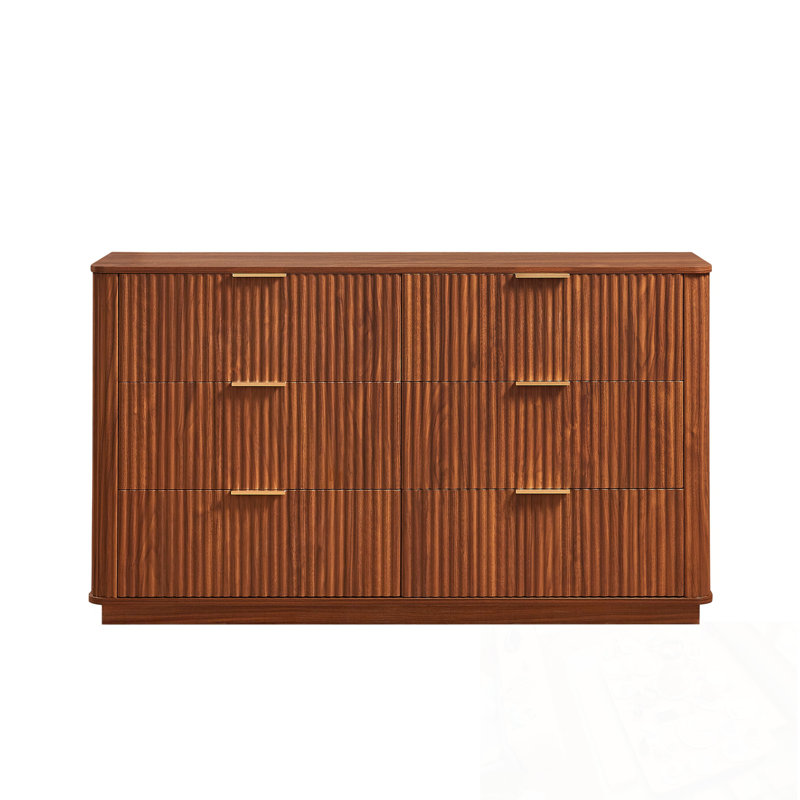 Commodes décoratives avec 6 tiroirs et poignées en métal, Noyer