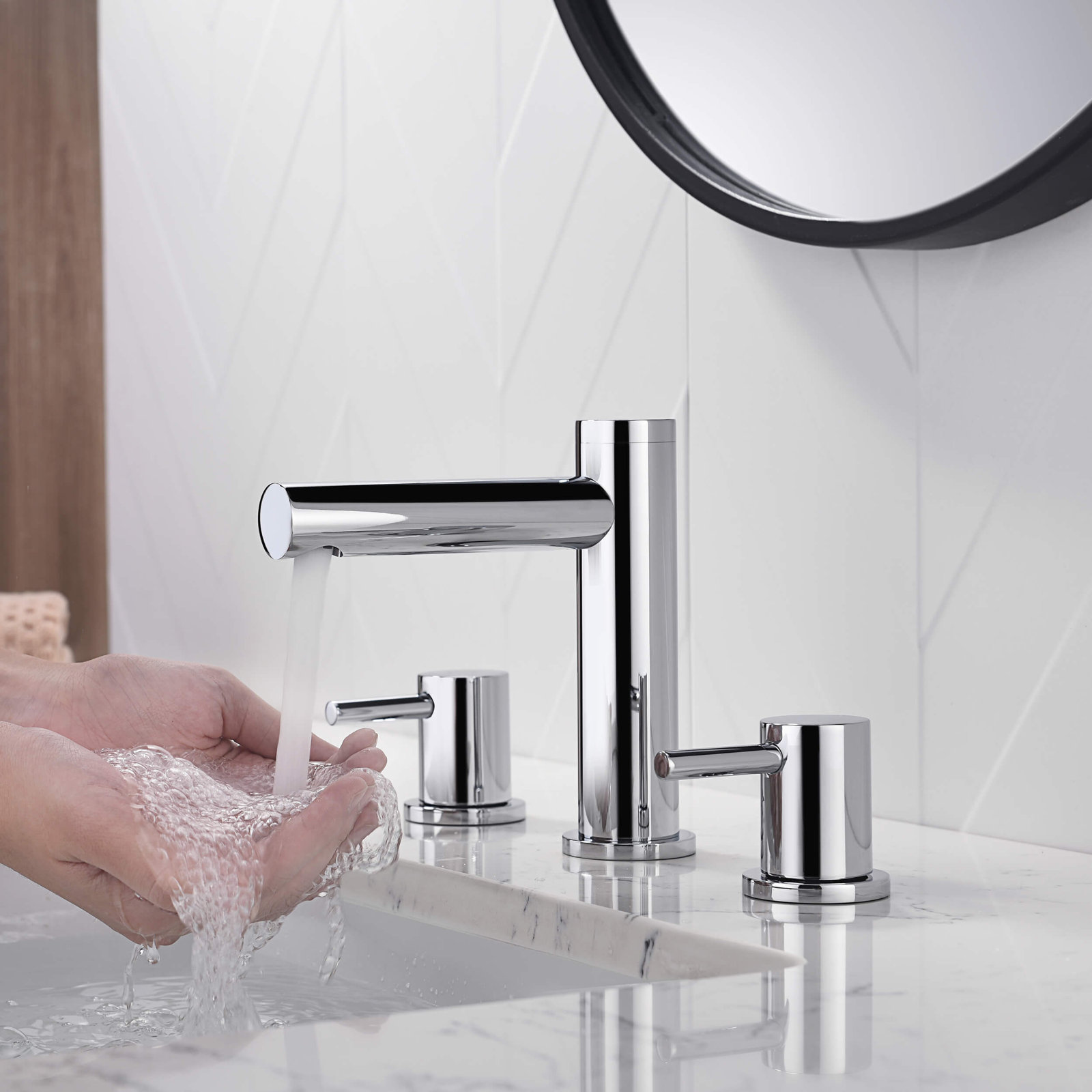 Circular 8" Widespread Faucet with Pop-Up Drain, Chrome