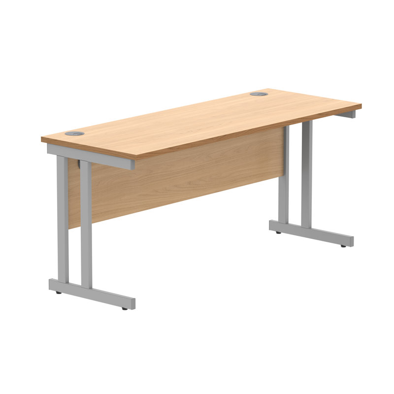Kelson Metal Base Writing Desk, White, Beech, 73cm H x 160cm W x 60cm D