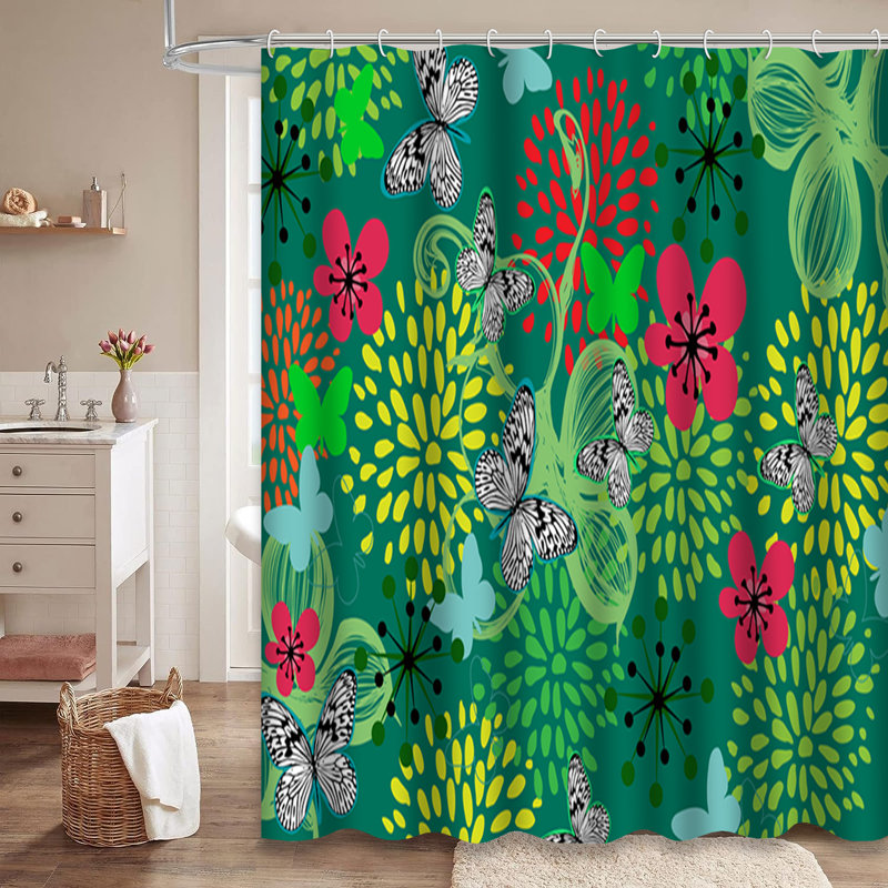 Rideau de douche Flower Butterfly Polka, L 72 po x l 84 po