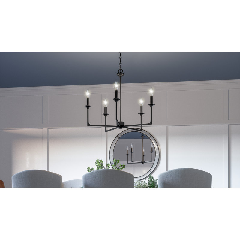 Nahjay 5 - Light Dimmable Classic / Traditional Chandelier, Matte Black