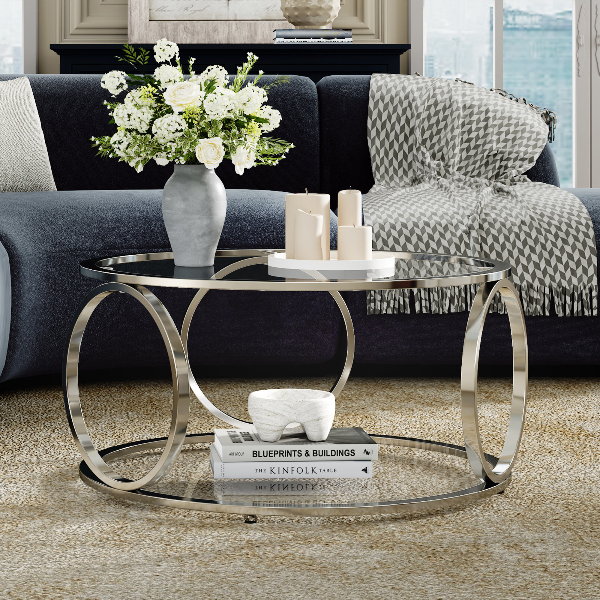 Wrought Studio™ Round Chrome Plated Glass Coffee Table | Wayfair