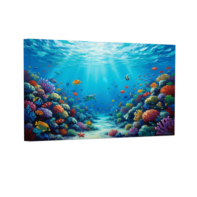 Paysage et nature sous-marine avec récif de corail, H 12 po x l 18 po