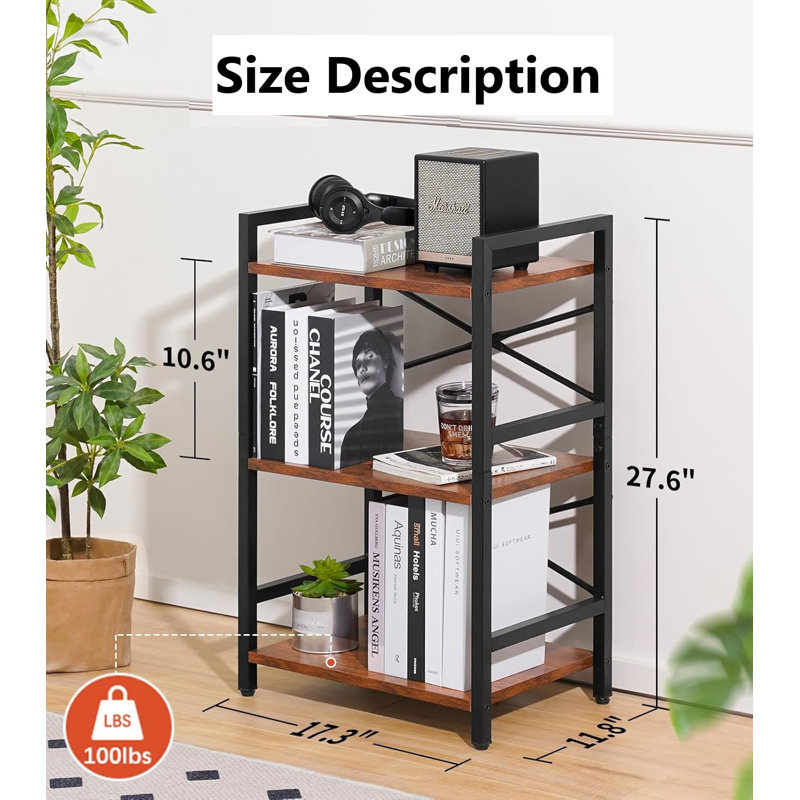 The Bookshelf Small Book Shelf, Solid Industrial Shelf Bookcase, Short Book Case for Bedroom, Berry Brown