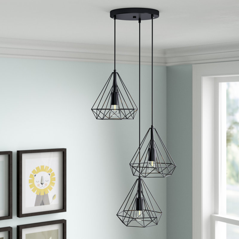 Luminaire suspendu en grappe géométrique 3 lumières Harmen, Noir