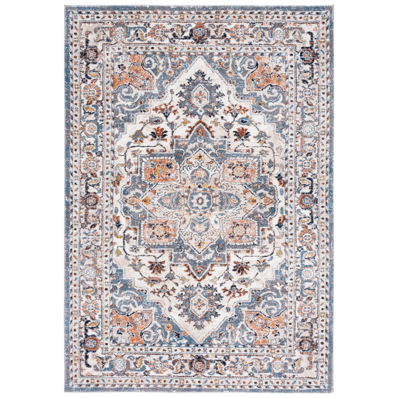 Tapis oriental en polypropylène tissé à la machine Gumm - bleu clair / blanc, Rectangle 5 pi 5 po x 7 pi 7 po