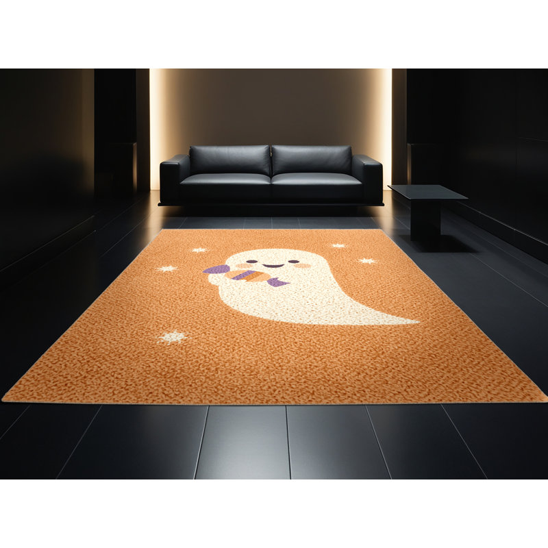 Tapis abstrait moderne et contemporain lavable à la machine Adamek en brun - reliure beige, 5 x 8