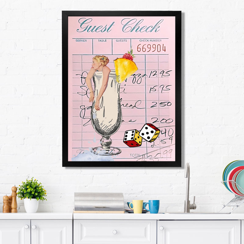 «Happy Check», art mural, salon, H 20 po x l 12 po x P 1 po, Toile encadrée noire simple