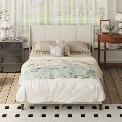 Queen Size Upholstered Platform Bed Frame With Padded Headboard And Sturdy MDF Slat Support – No Box Spring Needed