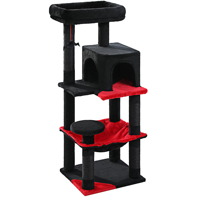 Gothic Black and Red Sisal Cat Tree with Hammock