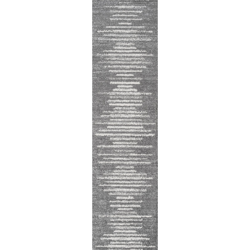 Tapis gris / crème Worsham Aya, Tapis de couloir 2 pi 3 po x 8 pi