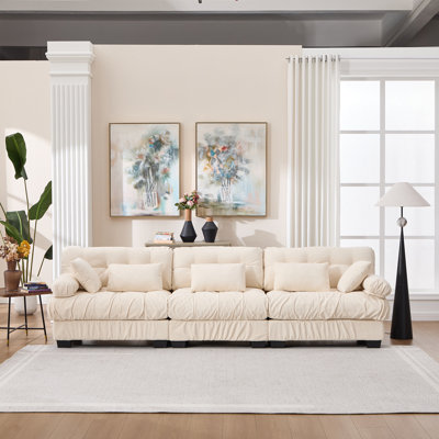 Modular Sectional Sofa,Cloud Couch, Modern Deep Seat Couches for Living Room, 3-Seater Comfy advanced flannelette Sofa for Bedroom, Oversized Sectional Couch with 5 Throw Pillows