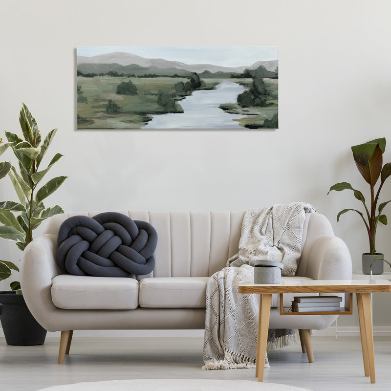 Art mural sur toile Jagged River with Distant Mountain, design par Hannah Dawson, H 20 po x l 48 po