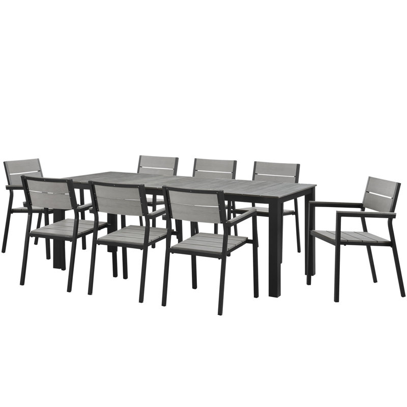 8 - Person Patio Dining Set with Rectangular Table, Gray/Black