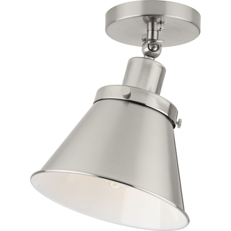 Plafonnier semi-encastré 1 lumière 8,25 po, Nickel brossé, Nickel brossé
