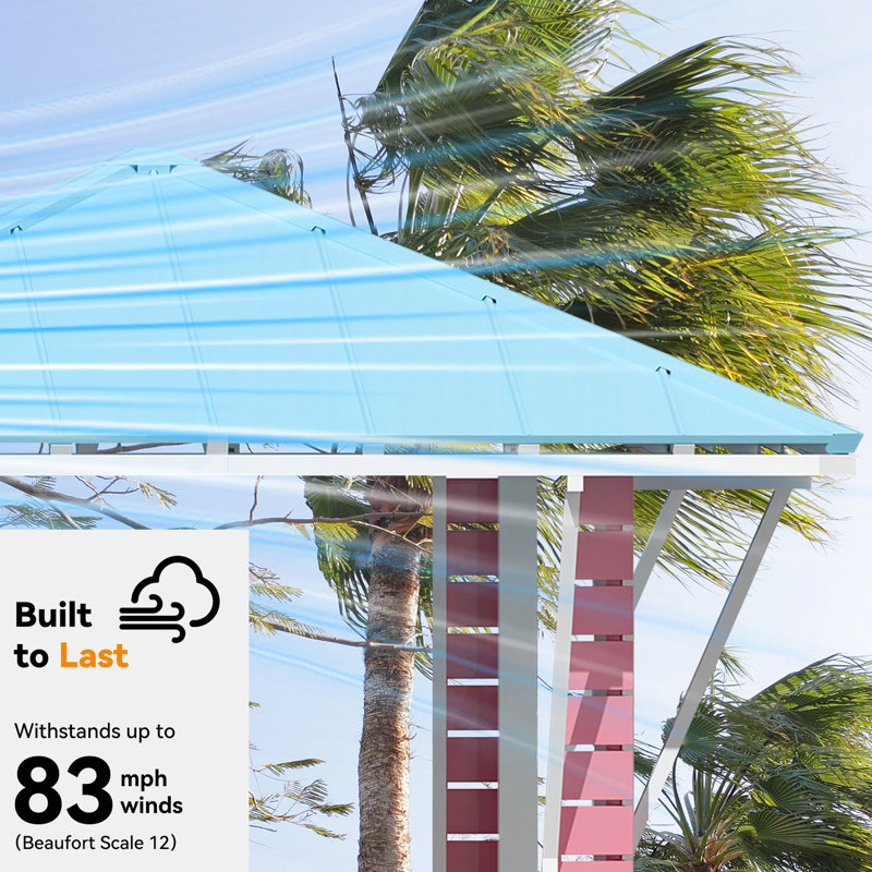 Sedna 8’ X 8‘ Outdoor Steel Frame Hardtop Patio Gazebo With Recharge Socket, Bar Table