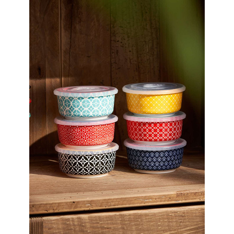 6-Piece Porcelain Ramekin Set with Colourful Ribbon Lids, Baking Dishes, 3.5" x 3.5" , Multicolor