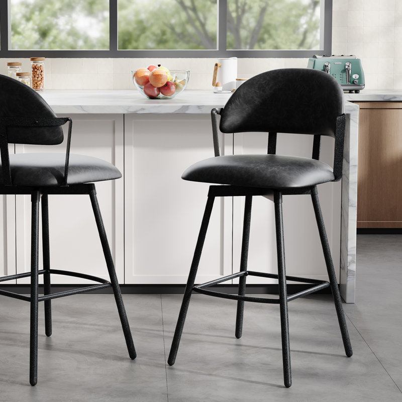 Swivel Upholstered Counter Stool with Metal Frame, Black Gray, Single