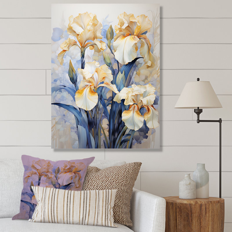 «Golden Blue Irises Melody III», reproduction sur toile, Toile tendue, H 32 po x l 24 po x P 1 po