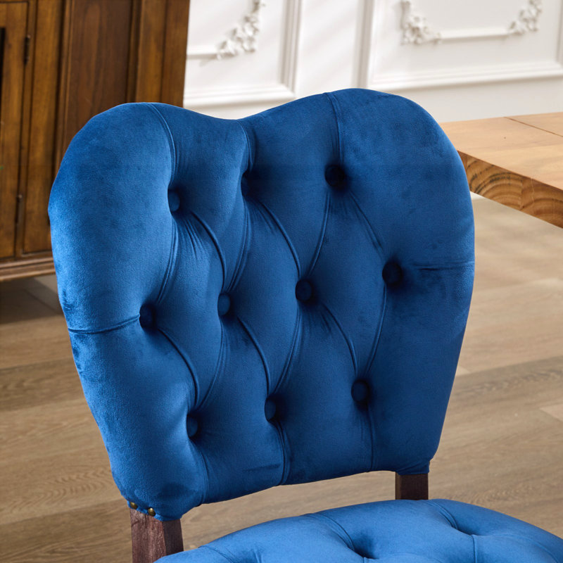 French Vintage Tufted Upholstered Fabric Dining Chair, Blue