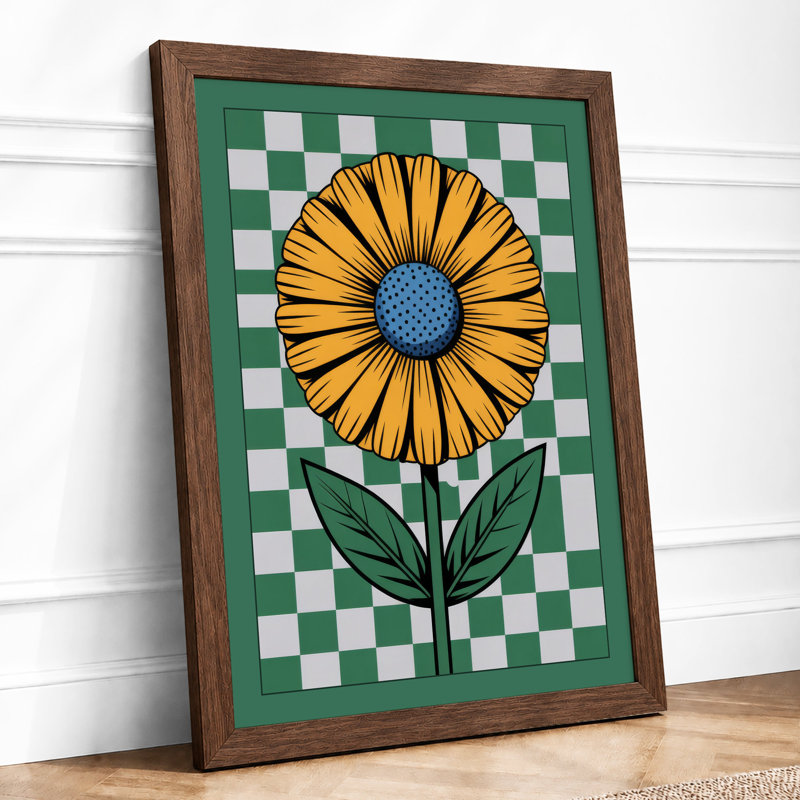 Sunflower On Checked Ground Botanical - Print, Walnut, A4 - 29.7 x 21.0 cm