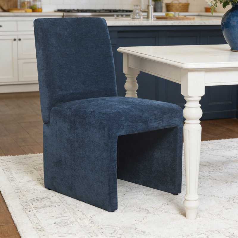 High Back Support Modern Fabric Upholstered Side Dining Chair, Blue