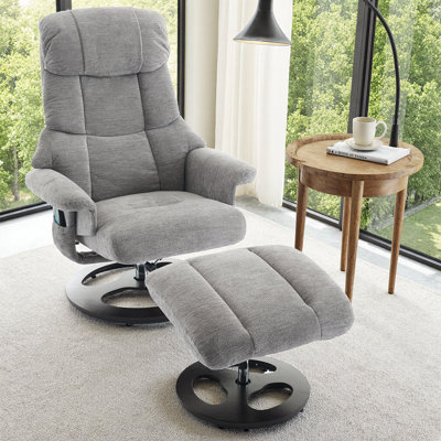 Fauteuil inclinable pivotant moderne avec repose-pieds Ultimate Relaxation | Massage 5 points, chaleur et inclinaison de 140 ° | Tissu en chenille moelleux