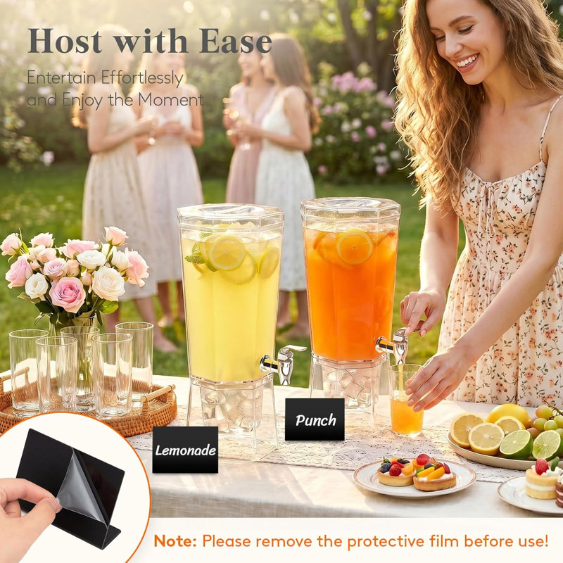 Distributeur de boisson de 1 gallon pour les fêtes 2 pièces, contenant en plastique de 4 litres avec support pour jus / thé / soda et limonade, pichet à eau transparente avec robinet pour bar Mimosa de 39 x 16 cm / 15 x 6 po