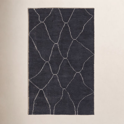 Rowan Black White Hand-Loomed Geometric Rug