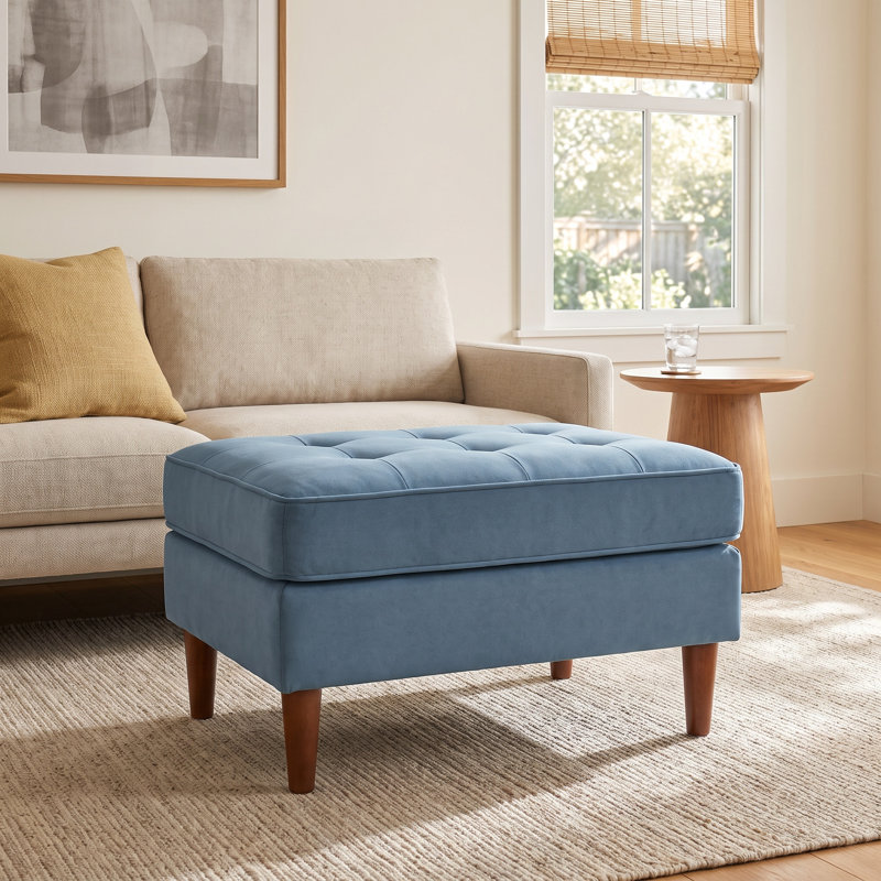 Geo 30" Wide Upholstered Ottoman, Light Blue, Velvet