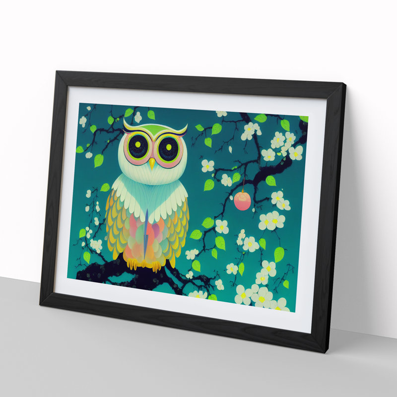 An Illuminating Owl - Single Picture Frame Print, 34cm H x 46cm W x 2cm D, Black Framed