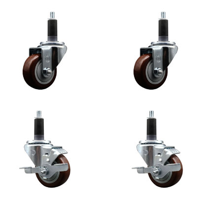 Ensemble de roulettes extensibles pivotantes en polyuréthane de 3 pouces de 1 pouce et de 1/8 pouce 2 freins SCC