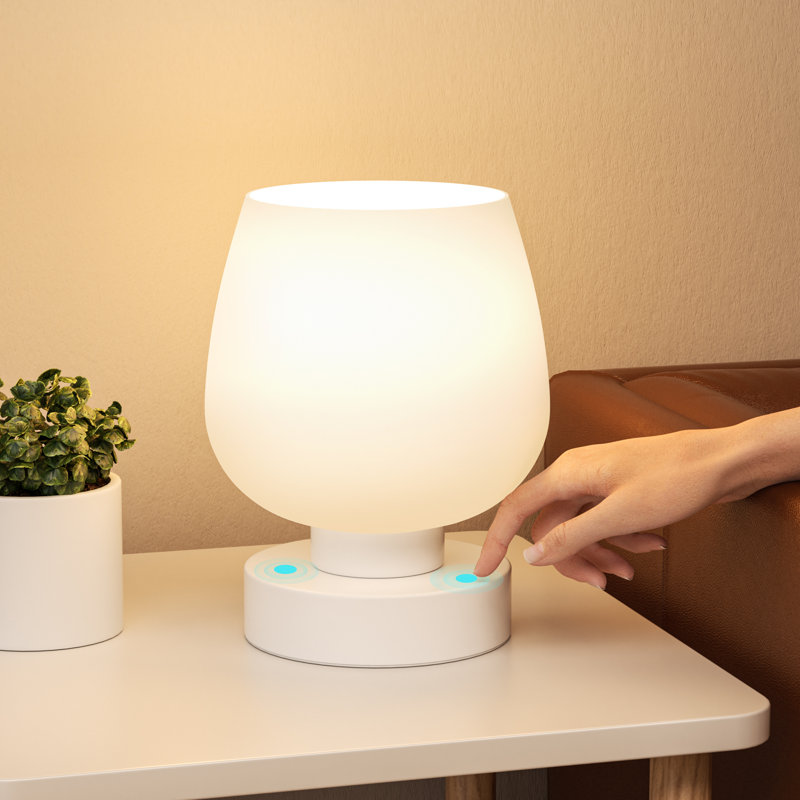 7'' Minimal & Novelty Bedside Table Lamp with Tocuh Control and Glass Shade