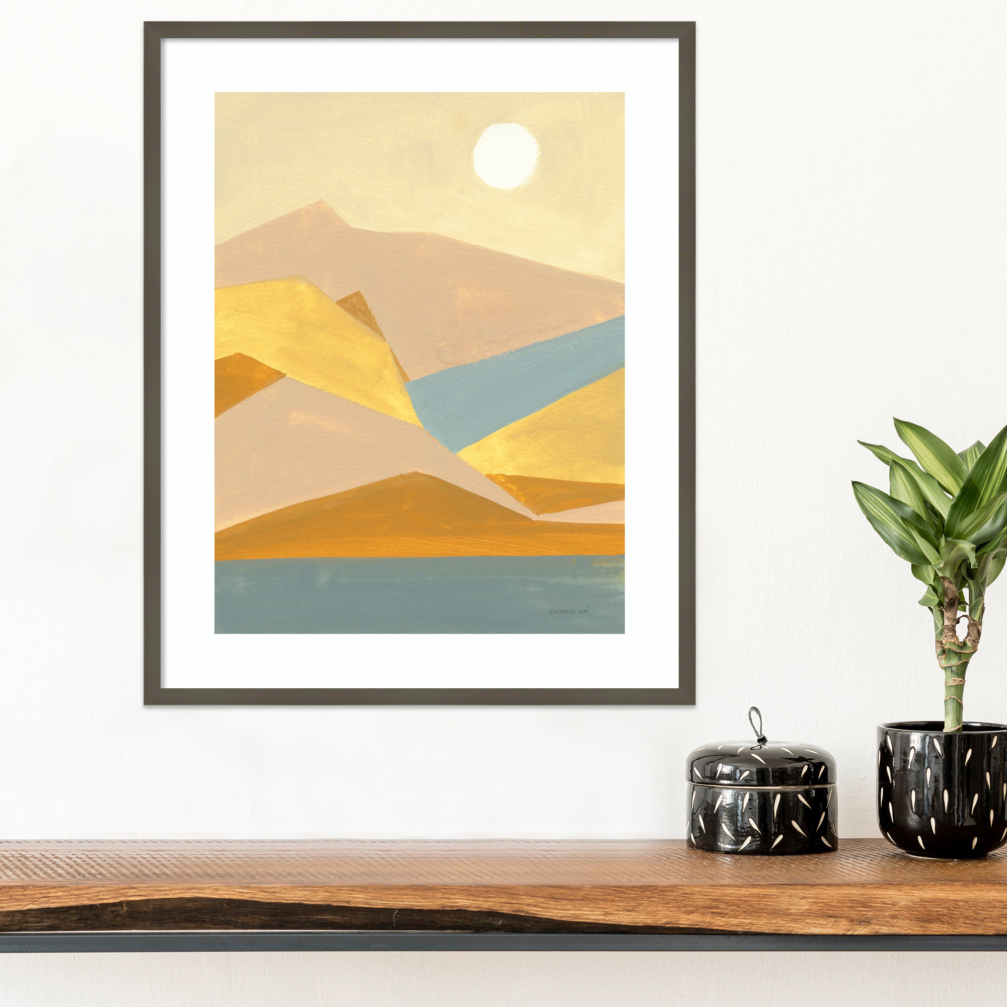 Retro Abstract I Southwest Mountains by Danhui Nai, 19.38" H x 16.38" W x 0.88" D, Gray Framed Paper