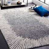 Janyla Hand Tufted Wool/Cotton Abstract Rug in Black/Ivory