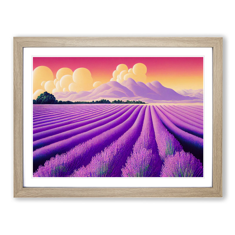 Epic Lavender Flower Field - Framed Print, 34cm H x 46cm W x 2cm D, Oak