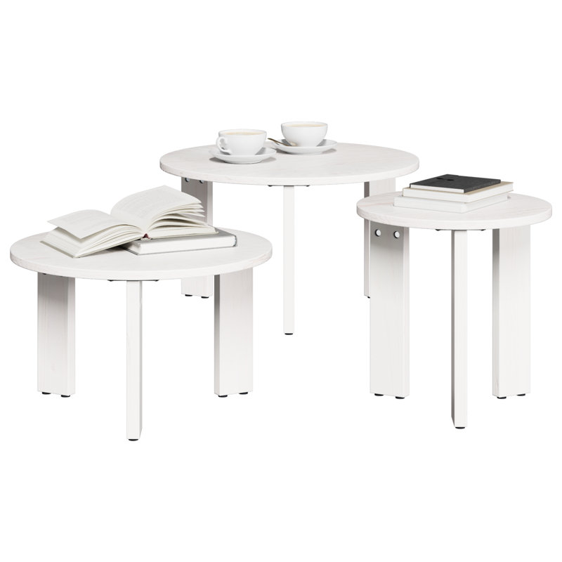 Coffee Table Solid pine wood Rustic Pine Furniture Round Nesting, White