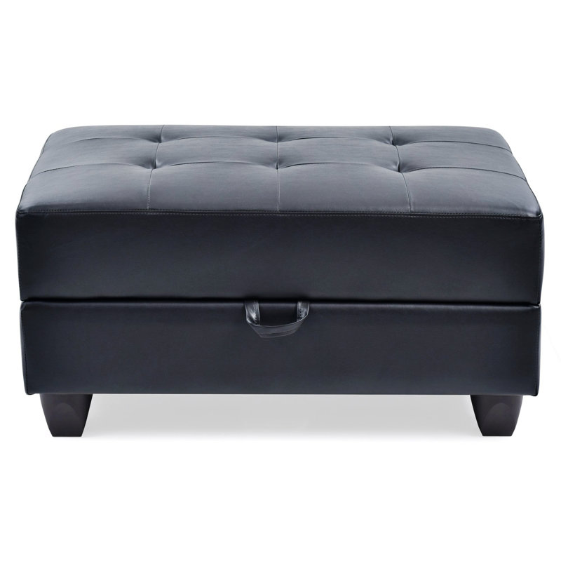Larayne Upholstered Ottoman, Black Polyurethane