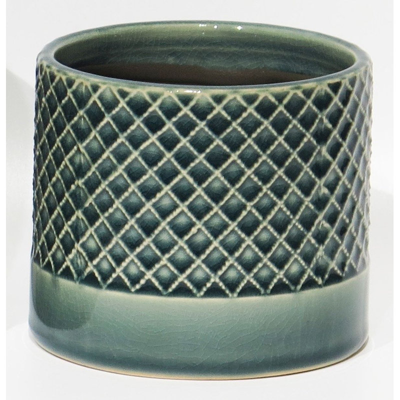 Ceramic Pot Planter, 3.9" H x 4.7" W x 4.7" D, Dark Green
