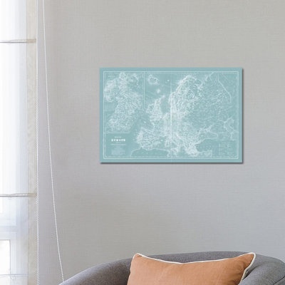 Map Of Europe On Aqua by Mitchell - Wrapped Canvas Gallery-Wrapped Canvas Giclée